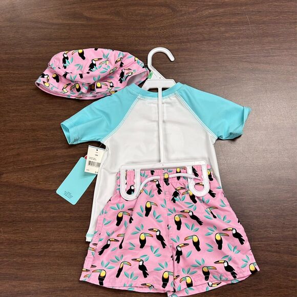 NEW Floatimini Boys 18 Mths 3 Pcs Tucan Swim Set  50+ UV Protection Pink Summer - Picture 4 of 10